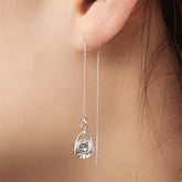 Long Silver Plated Crystal Leaf Tassel Drop Earrings